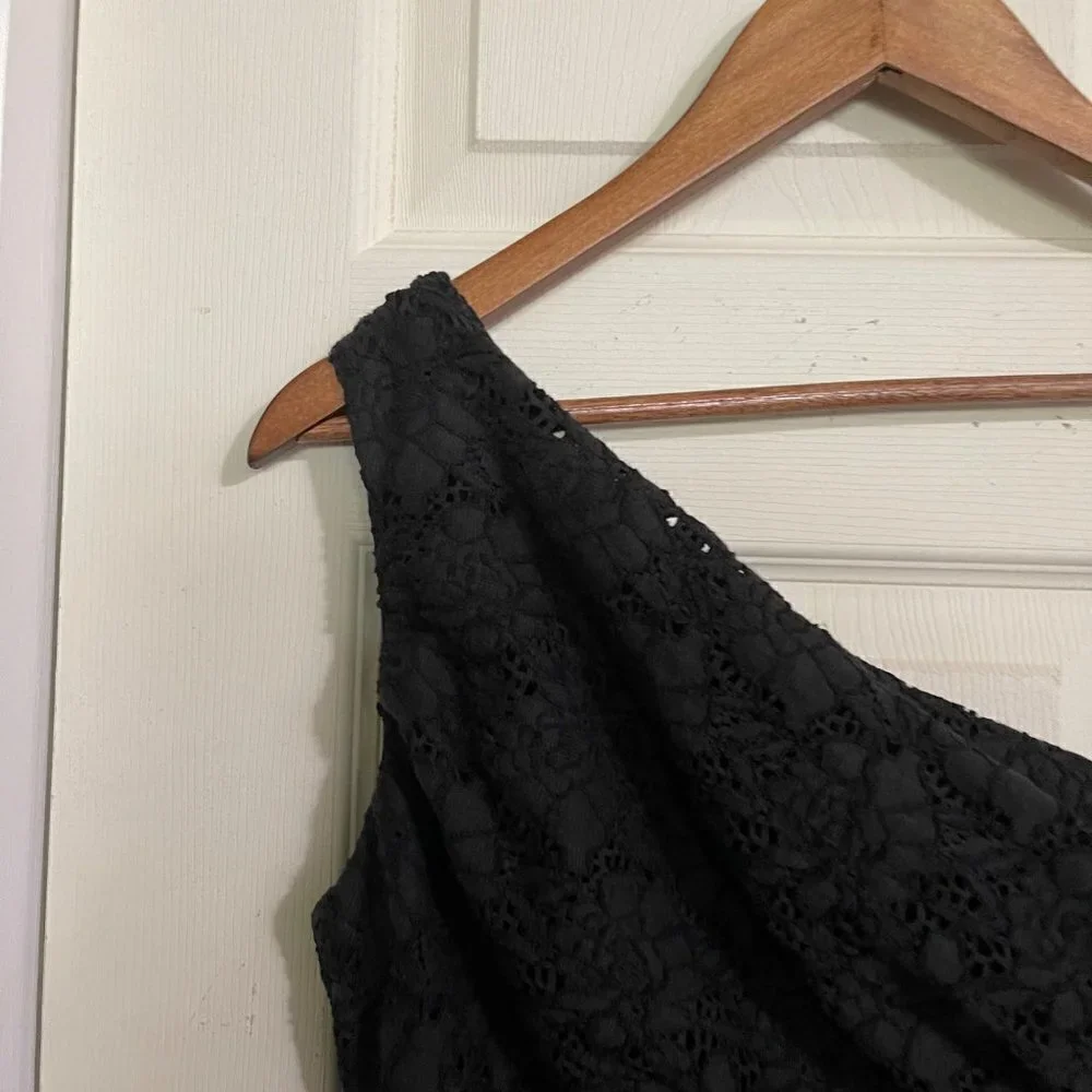 Lauren Ralph Lauren Womens Black One Shoulder Floral Eyelet Ruched Dress Size 4